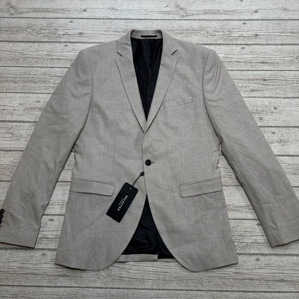 NEW Selected Homme Blazer Men's 40R Light Sand Skinny Fit Colebrad Suit Jacket